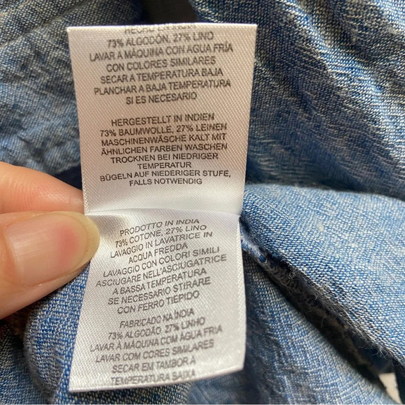 Soft Joie Amiri Cotton Linen Chambray Drop Waist button Shirt Dress Size L - Picture 8 of 11